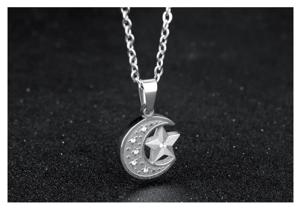 Trendy Titanium Stainless Steel Moon Pentagrampendant Necklace For Men Women Link Chain Cubic Zircon Star Charms Womens_voghion.com