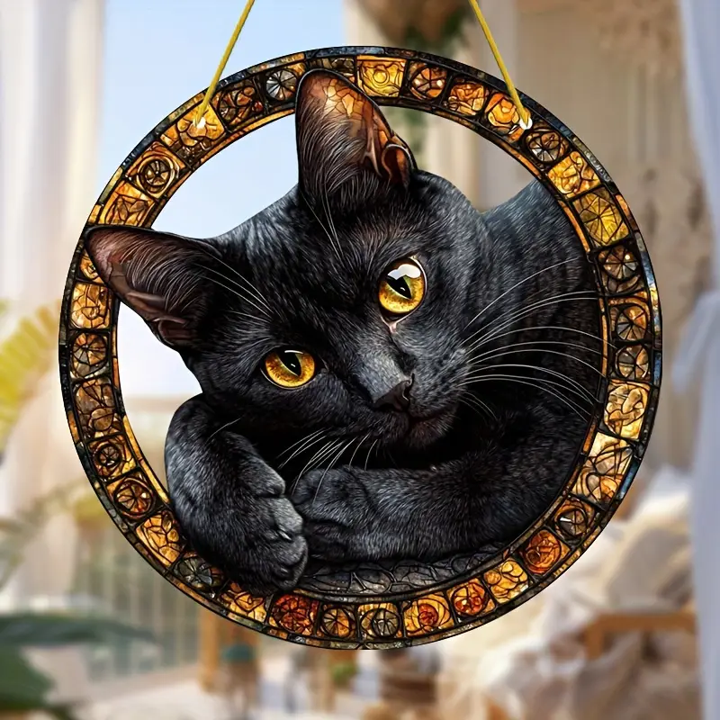 Midnight Feline Zonnevanger - 20 cm Mystiek Acrylkunstwerk. Betoverende decoratie voor op de veranda of op kantoor, het hele jaar door, een purrfect cadeau voor kattenliefhebbers._voghion.com