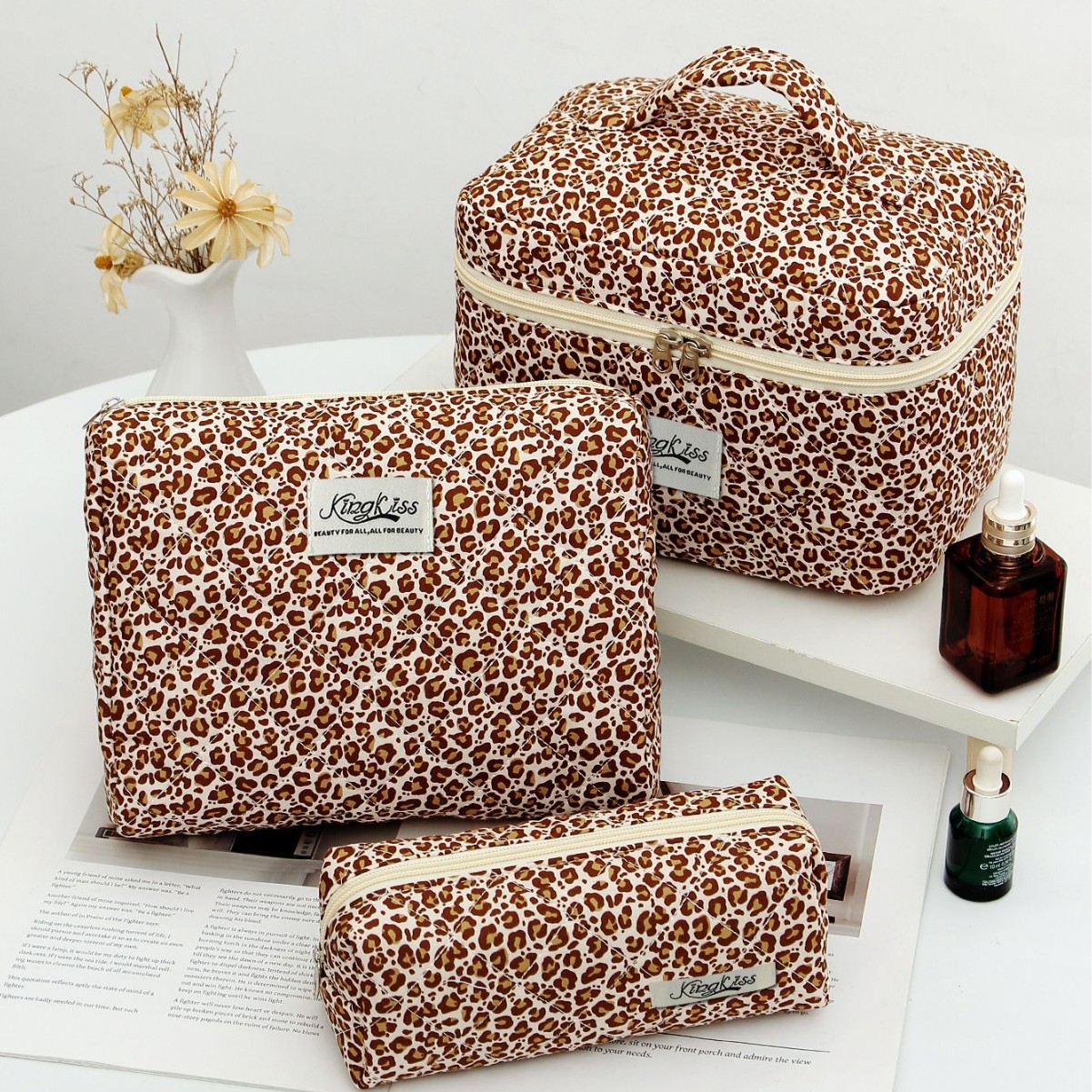 Luggage Leopard Cotton Large Capacity Cosmetic Bag Storage Washing Bag Ins Handbag Liner Leopard