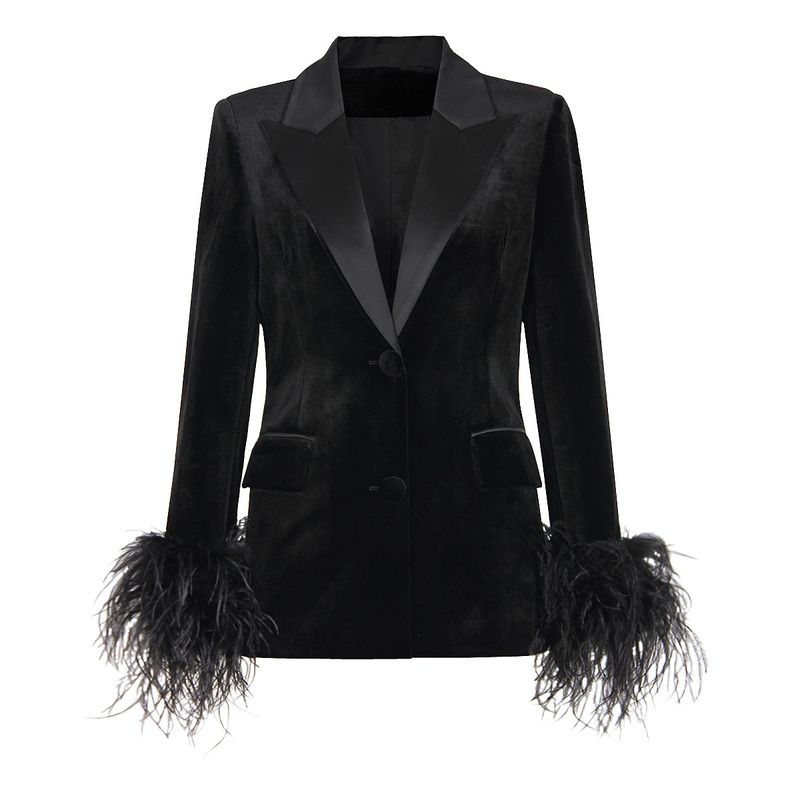 Vêtements pour femmes printemps et automne nouvelle mode veet femmes petite veste de costume en plumes d'autruche approvisionnement du commerce extérieur_voghion.com