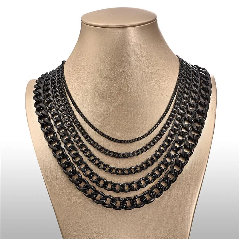 Rustfritt stålkjedehalskjede for menn og kvinner, kubansk lenke, svart gull, sierfarge, punk, choker, mote, mannsmykker, gave_voghion.com
