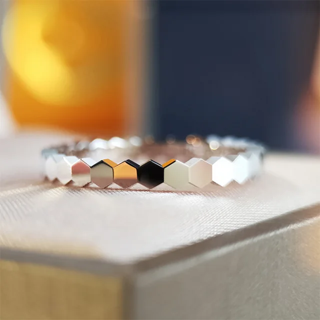 Ready Stock rose gold Sier for Women Slim Stacking honeycomb Rings Wedding Eternity Ring Finger Jewelry no box_voghion.com