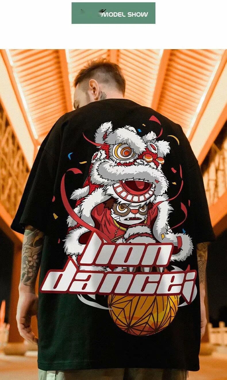 Oversized kort T-shirt til mænd, bjørn, løs pasform hiphop Instagram, trendy par, personlig halværmet trend_voghion.com