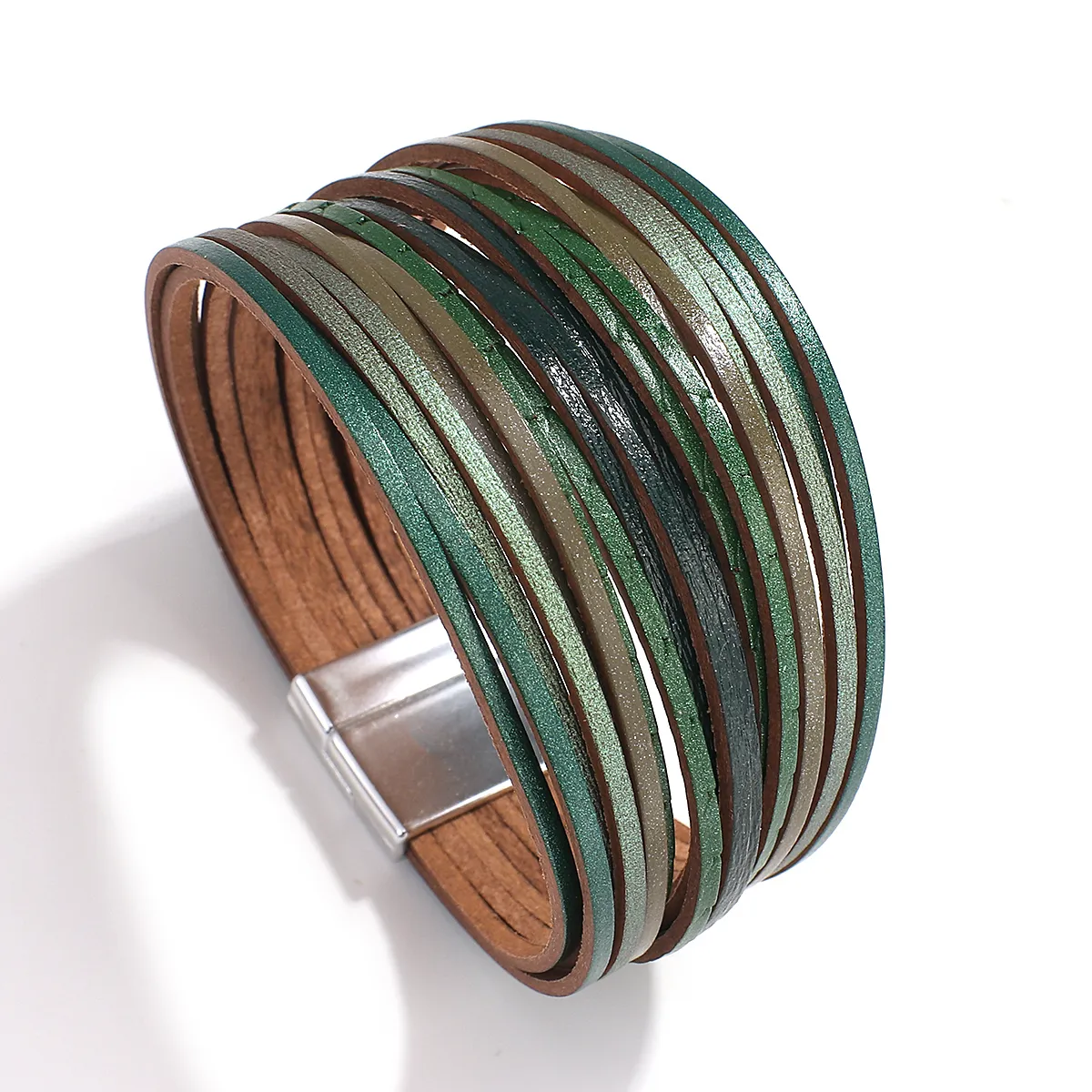 Charm ALLYES Boho Braccialetti in pelle multistrato a strisce sottili per donna Bracciale avvolgente multicolore alla moda Semplice unisex_voghion.com