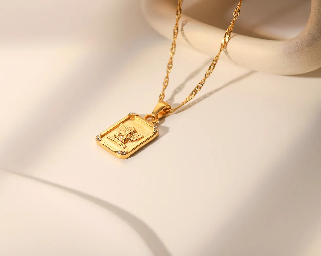 Franse vintage engel hanger ketting voor dames goud titanium staal_voghion.com