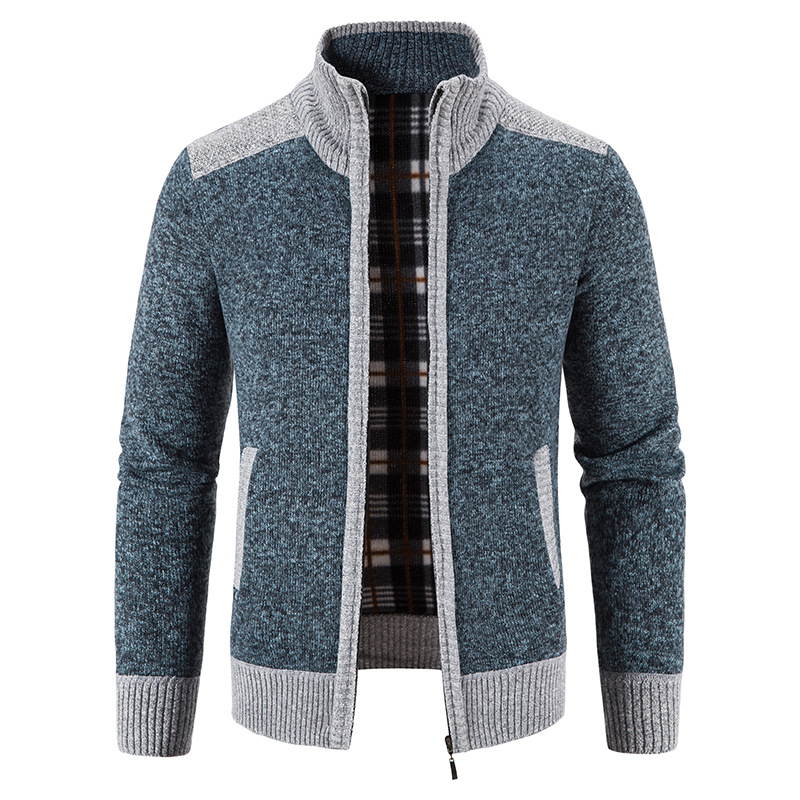 Men's clothing plus fleece thickened large size sweater coat stand collar cardigan sweater_voghion.com