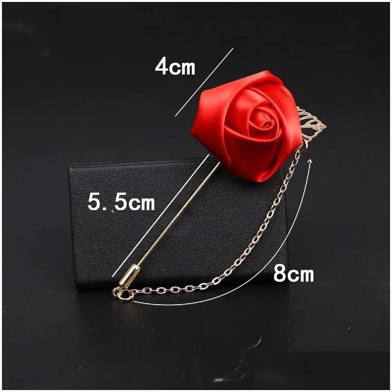 Pins, Men Rose Flower Golden Leaf Fashion Brooch Pin Suit Lapel New Mens Wedding Boutonniere Brooches Jewelry Drop_voghion.com