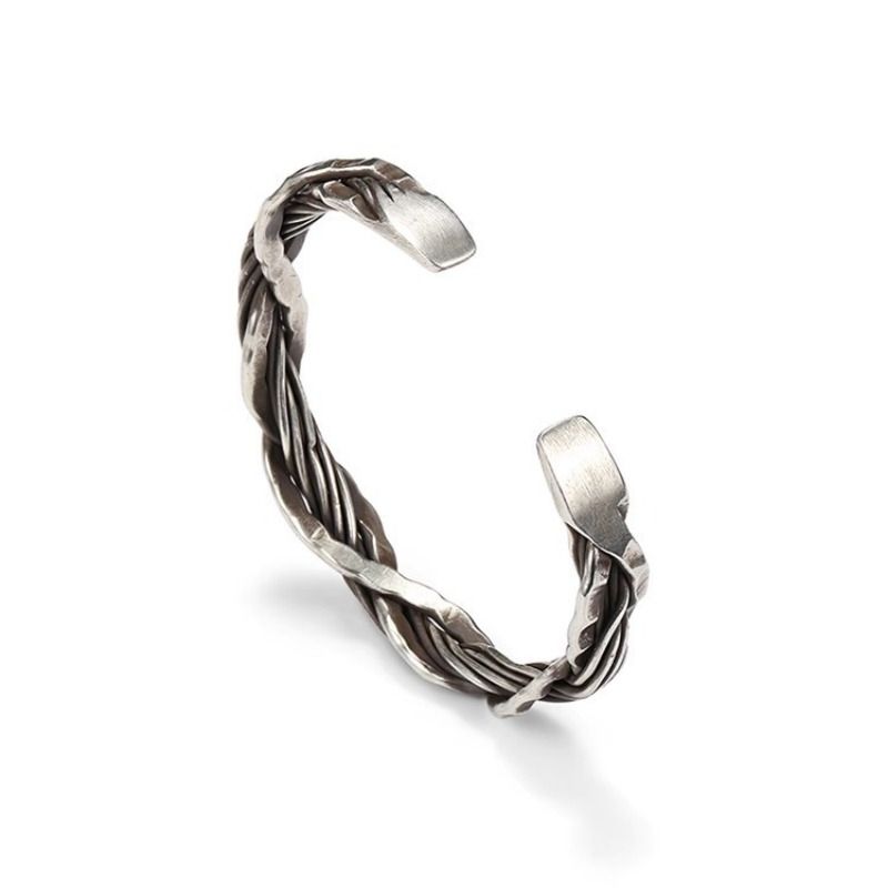 Nouveau Bracelet thaïlandais martelé à la main en filigrane tressé pour hommes, Vintage, ouvert,_voghion.com