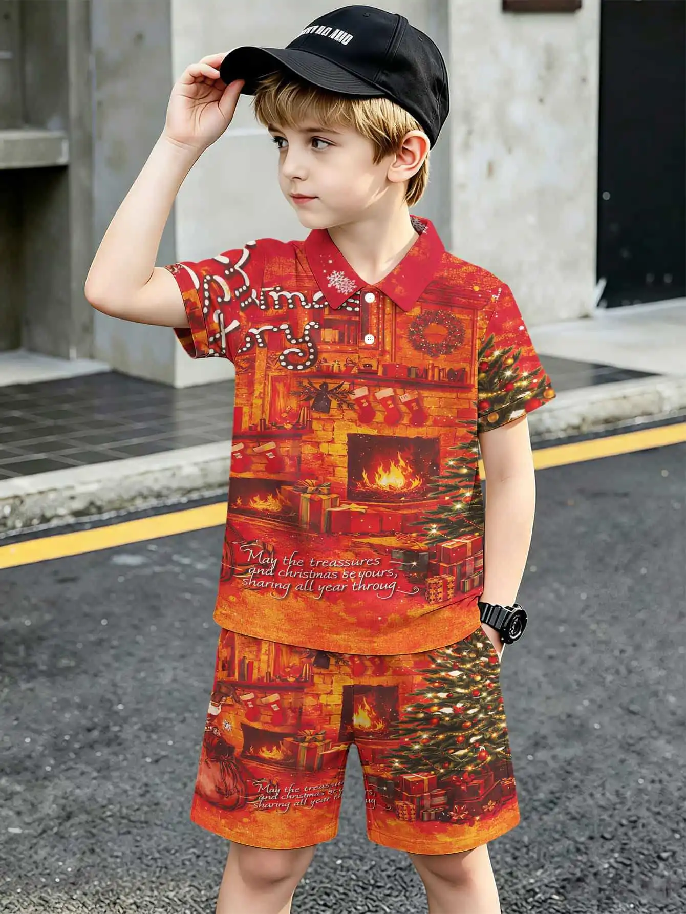 Jungen Polo Set Mit Buntem Graffiti Pinselstrich Muster Design_voghion.com
