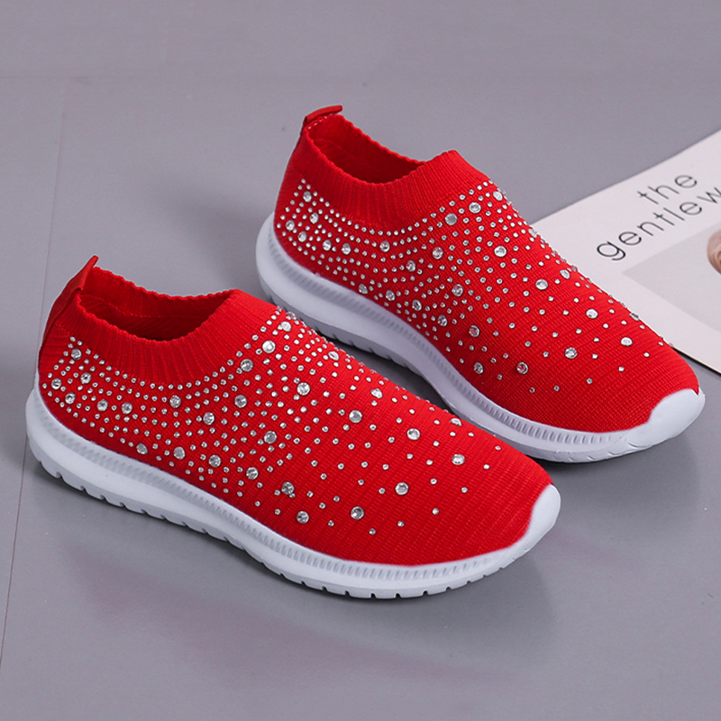 Sneakers donna in mesh con cristalli e suola morbida bianchi_voghion.com
