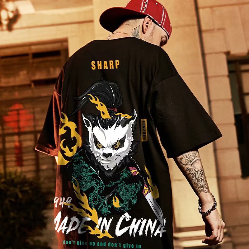 Camiseta oversize para hombre estampado panda estilo holgado_voghion.com