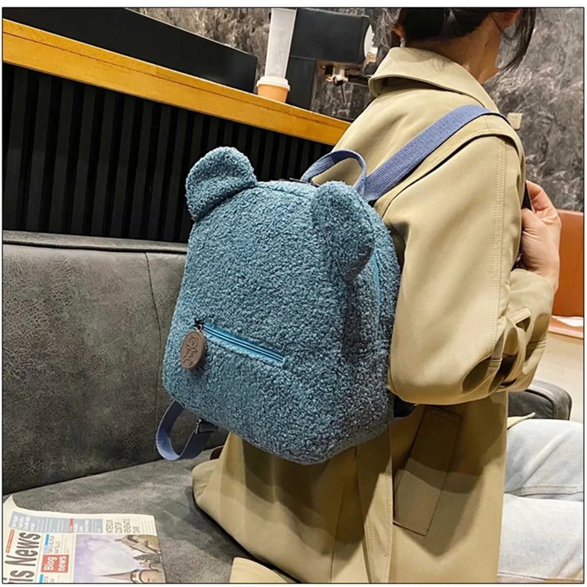 Plüsch Damentasche Herbst und Winter neue koreanische Version süßer kleiner Bär Ohr Rucksack Mädchen Eltern-Kind-Tasche-LJXC241217_voghion.com