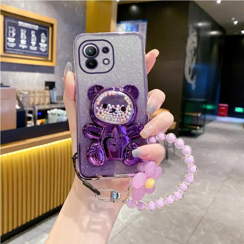 Coque Xiaomi Avec Support Téléphone Et Motif Ours Et Fleurs_voghion.com