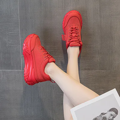 Zapatos deportivos de cuero genuino grueso con punta redonda y suela de bizcocho, transpirables, de malla y versátiles._voghion.com