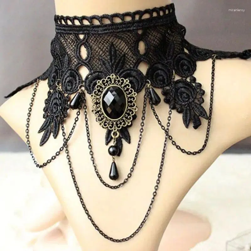 Collane con ciondolo Halloween Clavicola Catena Bella Cristallo Nero Pizzo Collo Collana Collare Per Ragazza_voghion.com