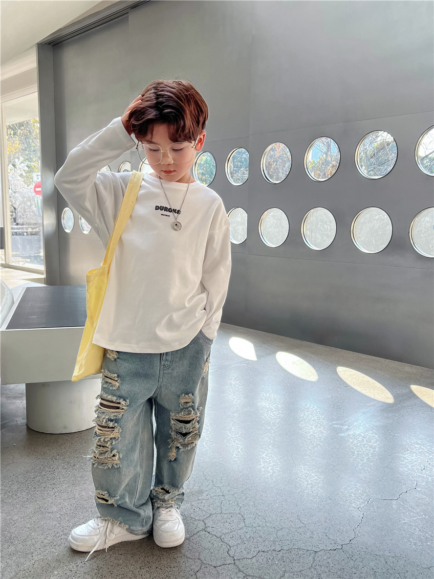 Mutter & Kinder Kinder jeans Jungen mode zerrissene hosen Baby hosen Hipster kinder hosen_voghion.com