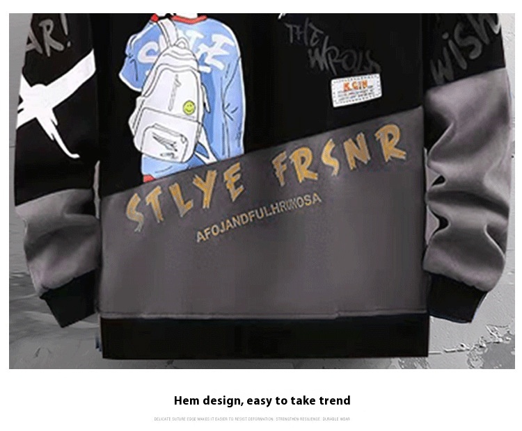 Men's hoodie, spring and autumn new couple outfit, long sleeved color contrast t-s, loose oversized cartoon bottom_voghion.com