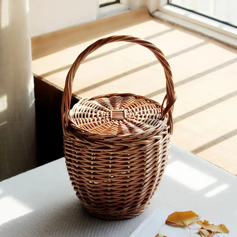 Damen Strand Handtasche Korb Stroh Handbedeckung Mode Sommer Wicker Kleine Retro Rattan Tote Reise Clutch Handarbeit_voghion.com