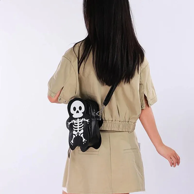 Halloween Crossbody Lustiges kleines süßes Skelett Schultertasche PU-Leder Messenger Handtasche Einkaufstasche Weihnachtsgeschenk 240912_voghion.com
