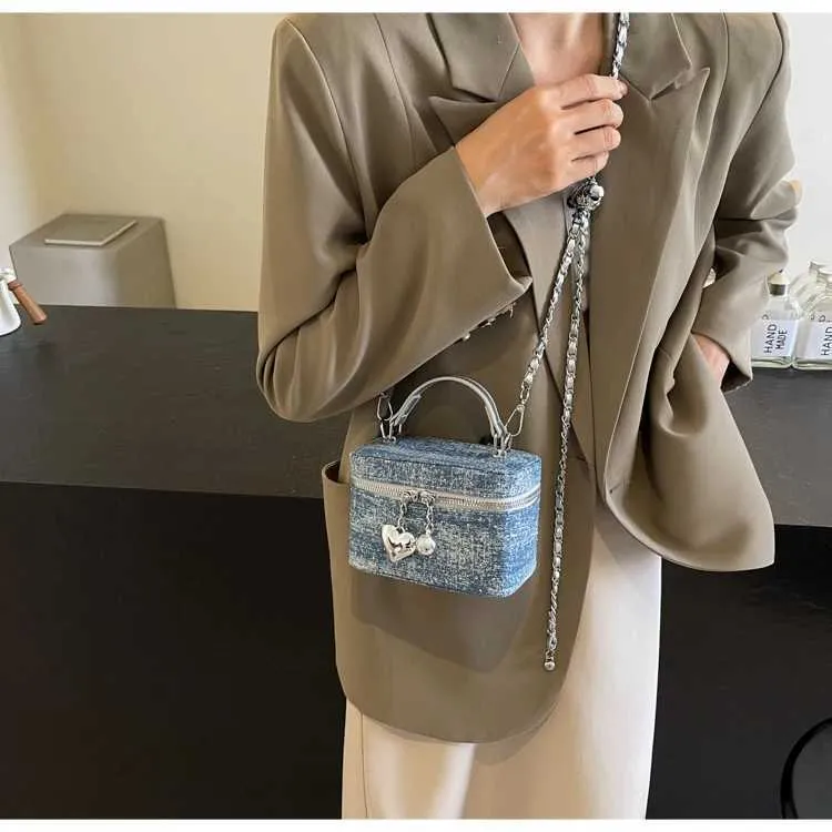 Vintage Denim Crossbody Bag Women Casual Fashion Flap Beads Box Short Handle Bags Female Versatile Commute Chain_voghion.com