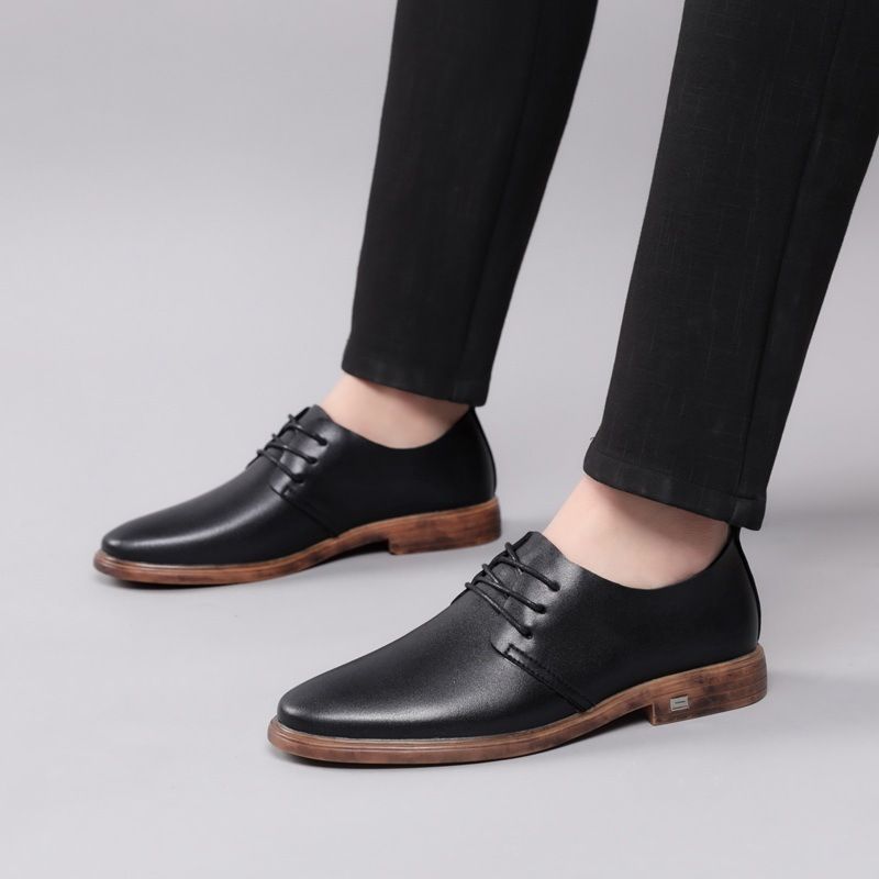Grouss Gréisst Schicht Rëndleder Härenleder Britesch Spitzfriseur, kleng wäiss Schong, trendy Casual Formal Eenzelschong_voghion.com