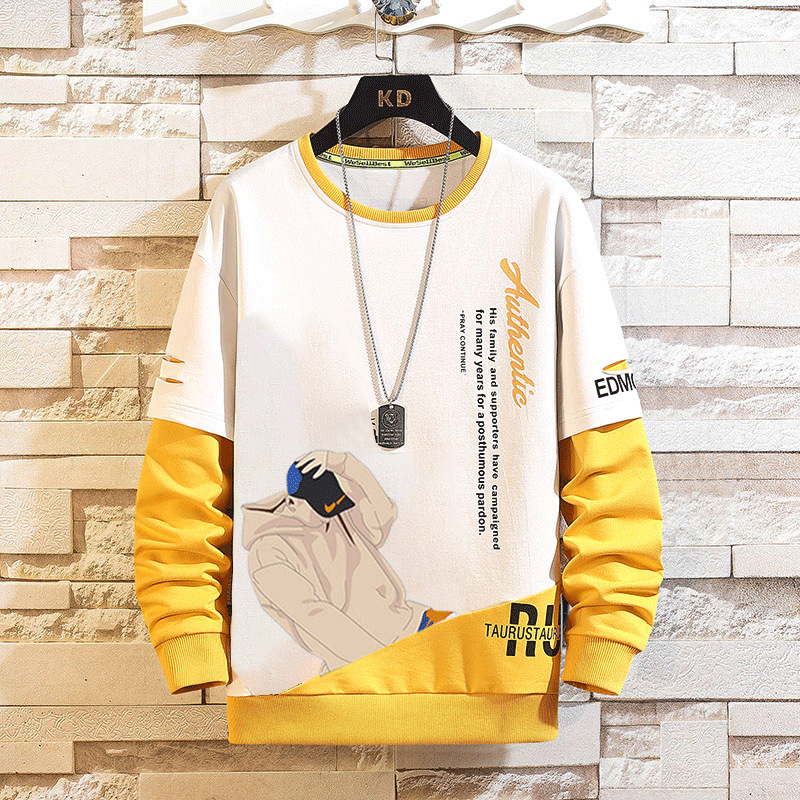 Rundhals-Kapuzenpullover für Herren, plüschig und dick, trendig, Anime, locker, langärmelig, kontrastfarbenes Herbstoberteil, 5XL_voghion.com