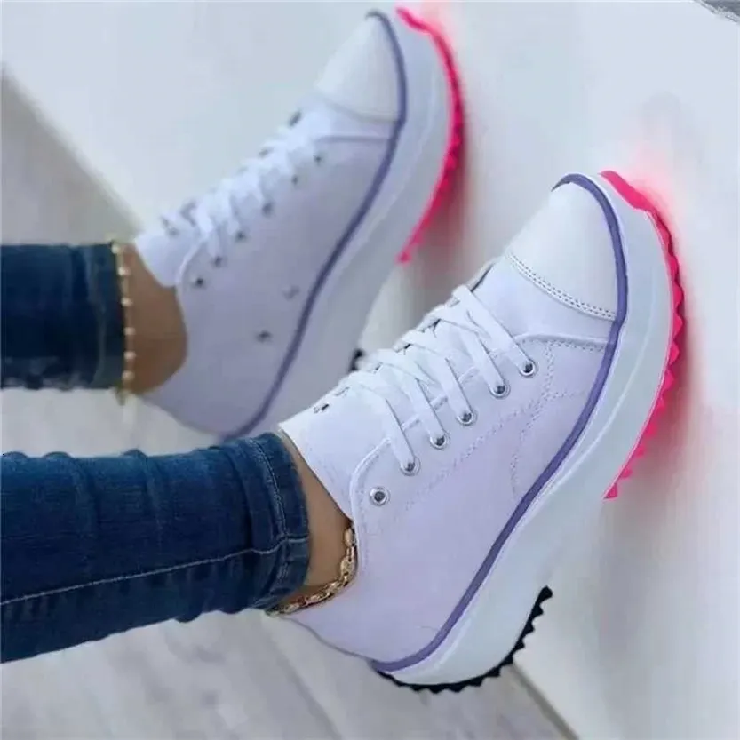Speedy 2025 Klassische weiße Canvas-Sneaker für Damen, solide Schnürschuhe, lässige Plateauschuhe für DamenL464_voghion.com