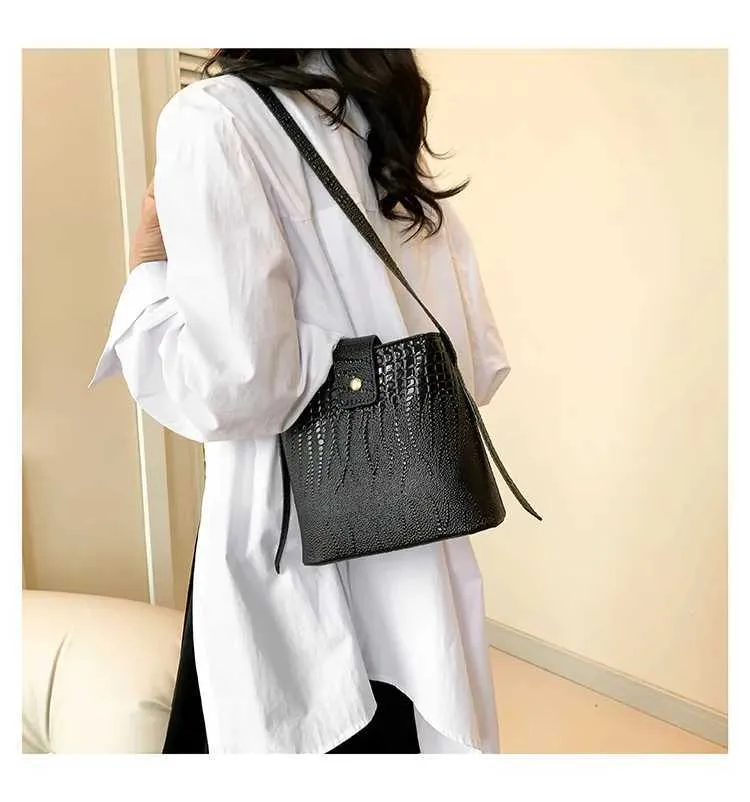 Retro Steinmuster Eimer Handtasche Damen Umhängetasche Schultertasche_voghion.com
