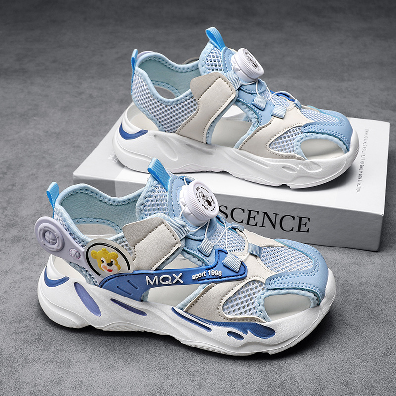 Baotou-Sandalen für Mädchen 2024 Sommer Neue Hohlnetz-Drehknopf-Strandschuhe für Kinder und Damen_voghion.com