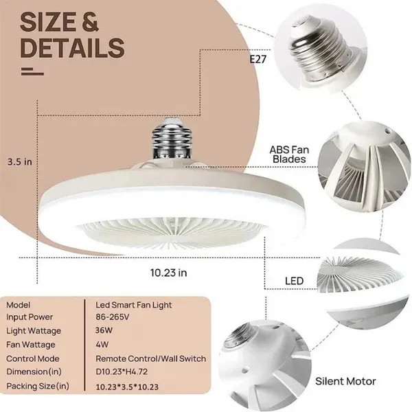 Ceiling Fan With Remote Control And LED Lighting E27 Lamp_voghion.com