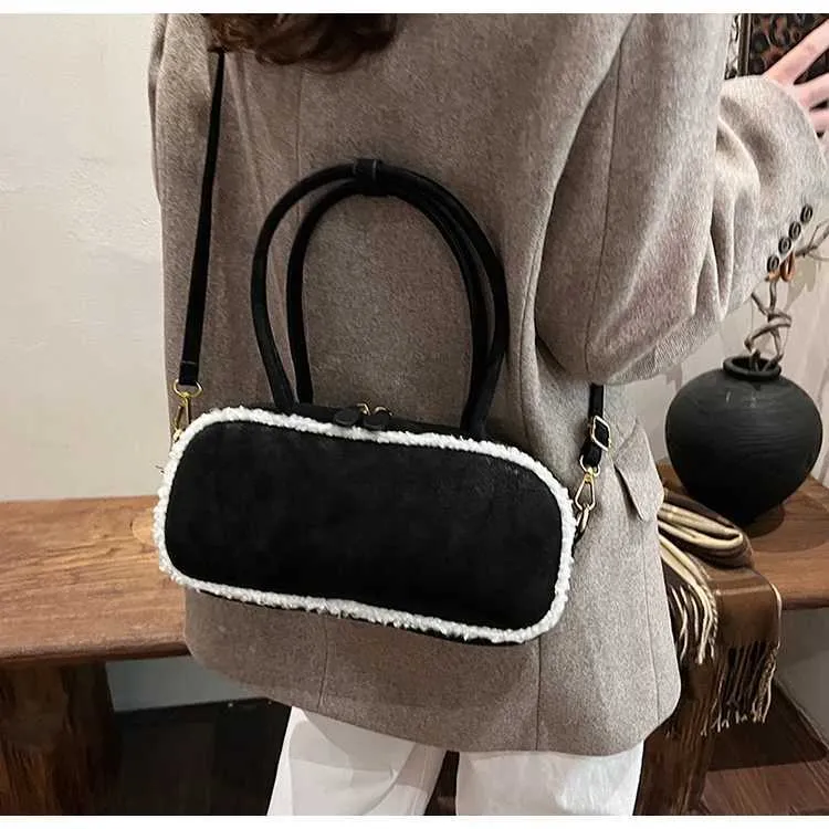 Sacs à main en daim de grande capacité pour femmes, sacoches en polaire d'agneau, sac à bandoulière décontracté pour femmes, sac à bandoulière assorti_voghion.com