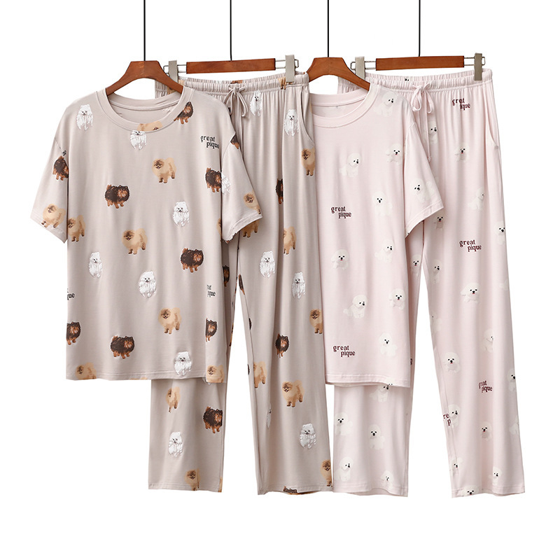 Abbigliamento da donna Modal Ice Cream Donna Cartone animato Pomerania Bichon Carino Stampa Pantaloni a maniche corte Abiti da casa larghi Pigiama_voghion.com