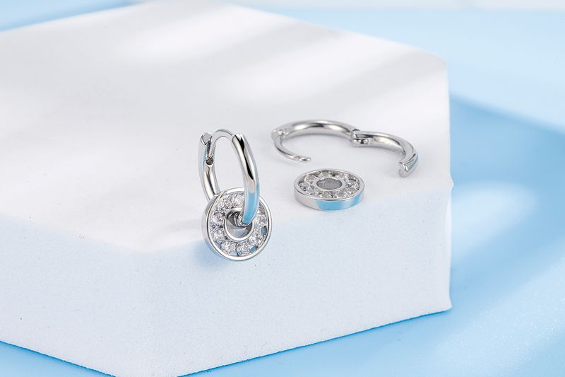Orecchini a cerchio portafortuna romantici per donne, alla moda, con personalità geometrica, rotondi, in pietra, con fibbie per le orecchie, creativi._voghion.com