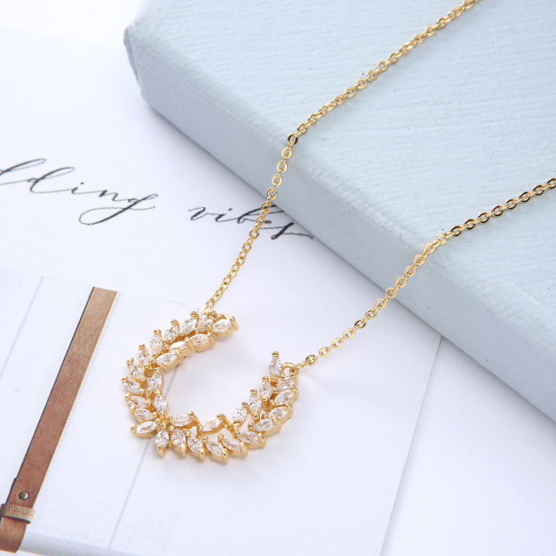 Accessori per banchetti Gioielli in zircone coreano Spiga di grano Sposa Abito da sposa Orecchini Collana Set di due pezzi di gioielli_voghion.com