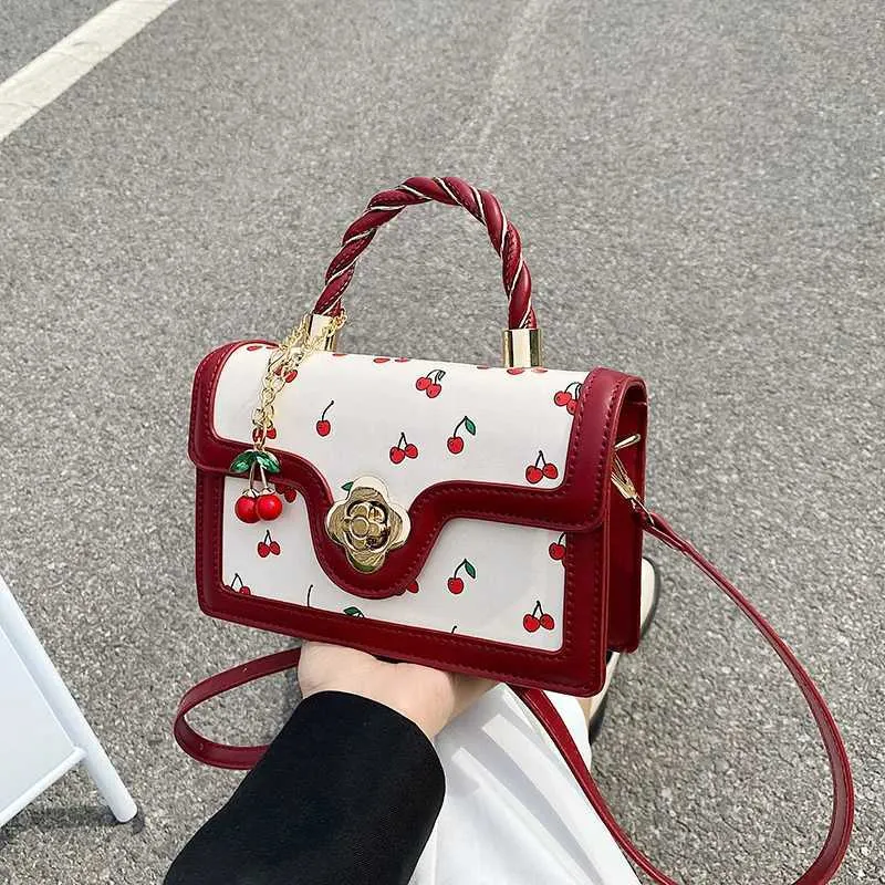 Elegant Women's Handbag With Cherry Pattern Mini Shoulder Messenger Bag_voghion.com