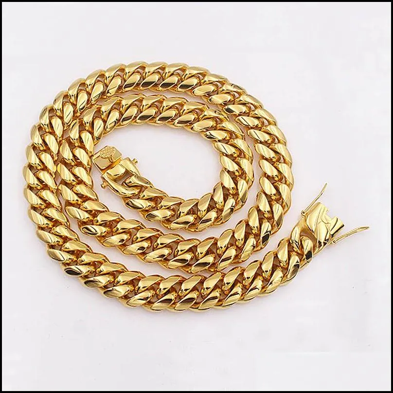Chaînes Collier chaîne cubaine pour hommes Bijoux en acier inoxydable Maillon gourmette Hip Hop hautement poli Fermoirs de sécurité doubles estampillés_voghion.com