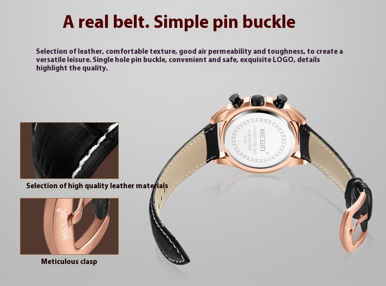 MEGIR Nuovo orologio al quarzo con quadrante stereoscopico in pelle da uomo multifunzionale 2065_voghion.com