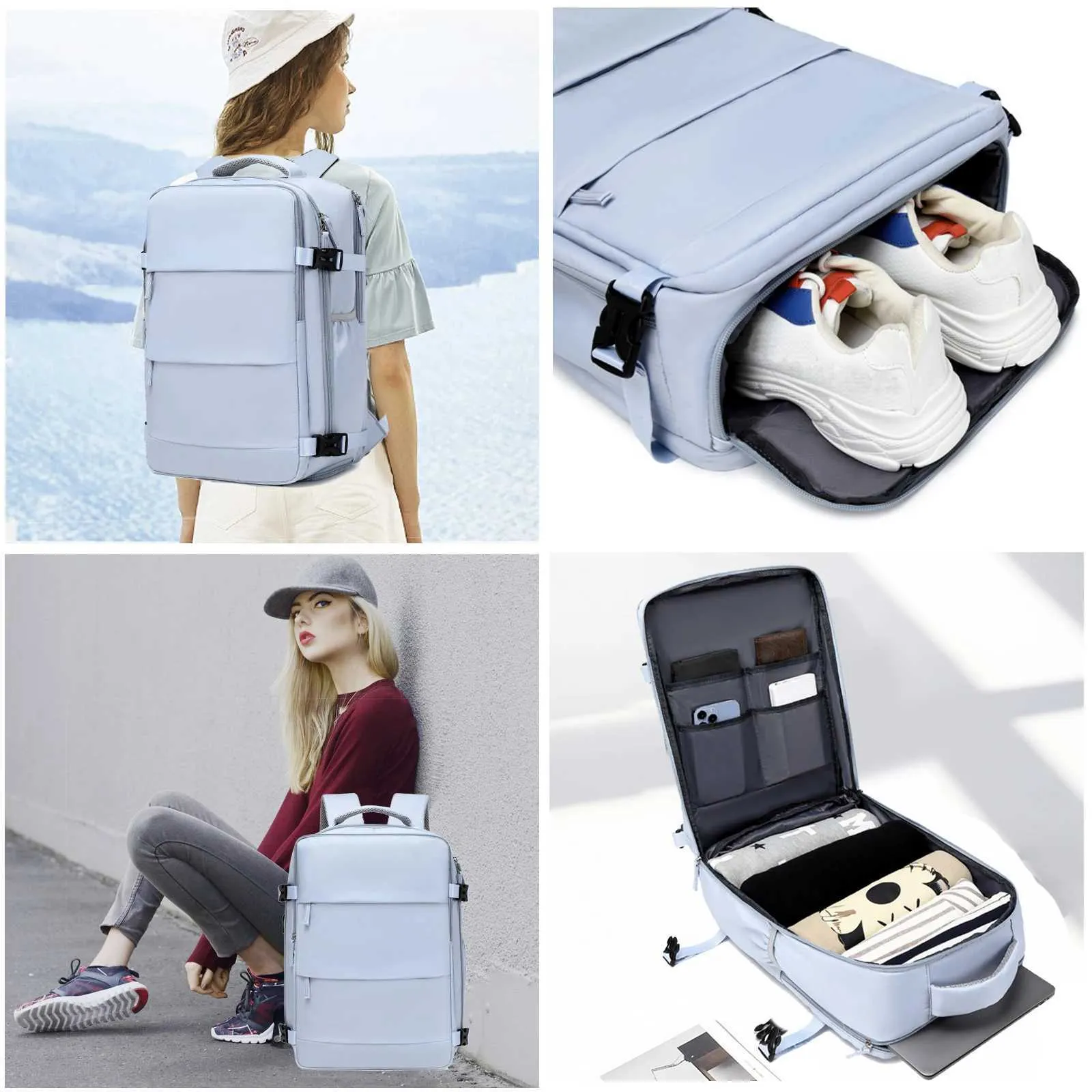 Reiserucksack für 15,6-Zoll-Laptops, geeignet für Männer und Frauen, mit wasserdichtem Schuhfach, Rucksack C241107_voghion.com