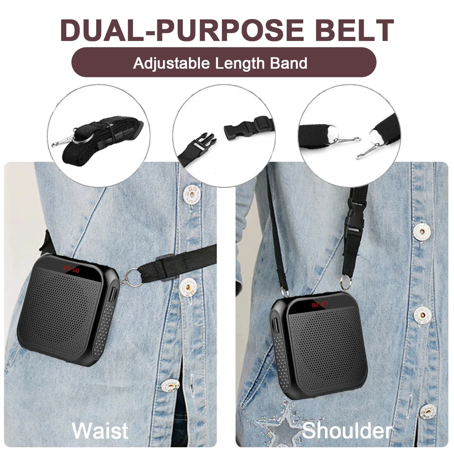 Microphones 5W Amplifier Multifunctional Portable Personal Voice Speaker With Microphone Display Surround Sound For_voghion.com