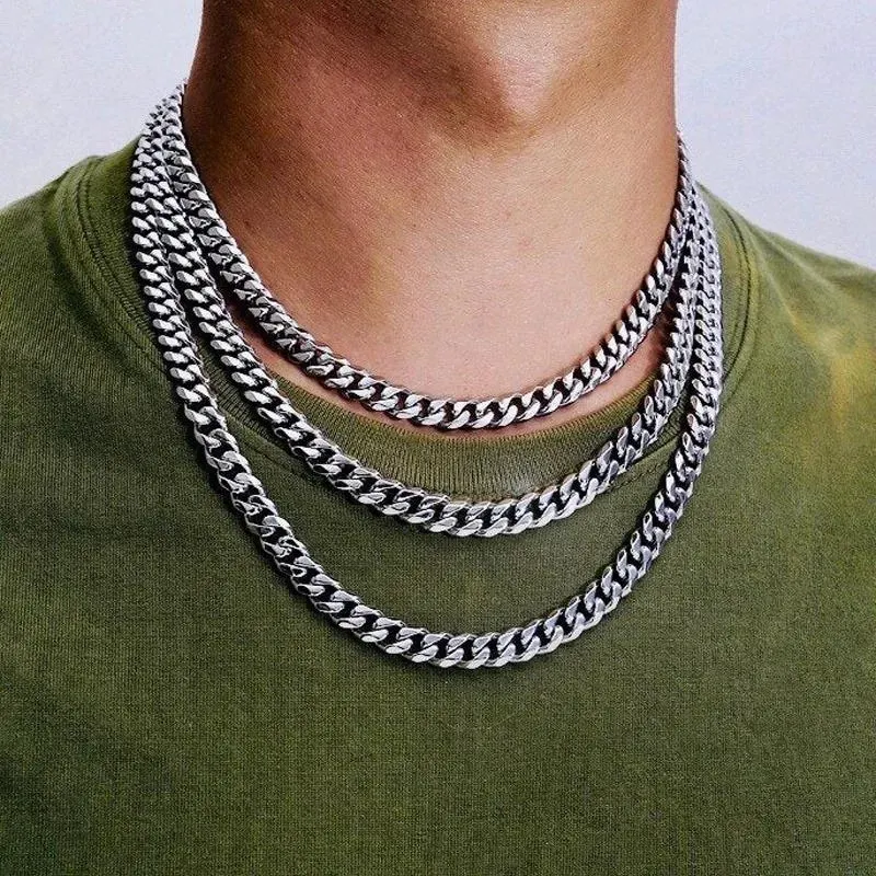 Collier chaîne maillons cubains en acier inoxydable doré unisexe_voghion.com