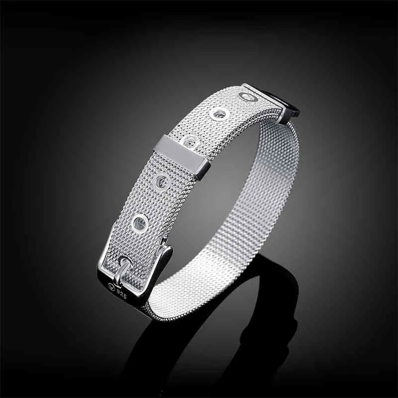 Doteffil Sterling Sier 10/12/14mm Web Saat Kemer Bilezikler Kadınlar Erkekler Düğün Nişan Takılar_voghion.com