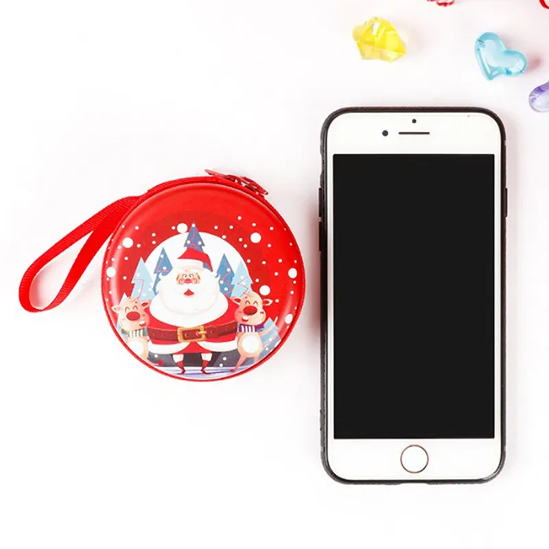 1PC Weihnachtsgeldbörse Runde süße Cartoon Kinder Mädchen Jungen Brieftasche Kopfhörer Organizer Box Student Münztüte Weißblech + ABS_voghion.com