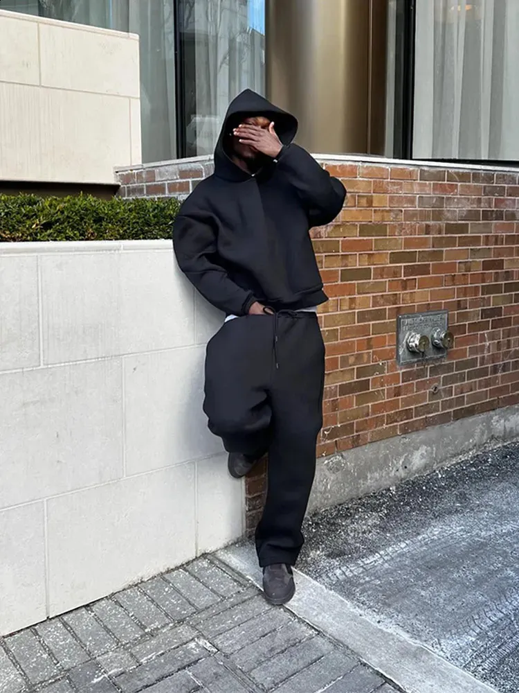 Lässige, einfarbige Paare mit Kapuze und lockerer Jogginghose, 2-teiliger Anzug für männliche Herbst-Jogging-Sweatshirt-Hosen-Outfits_voghion.com