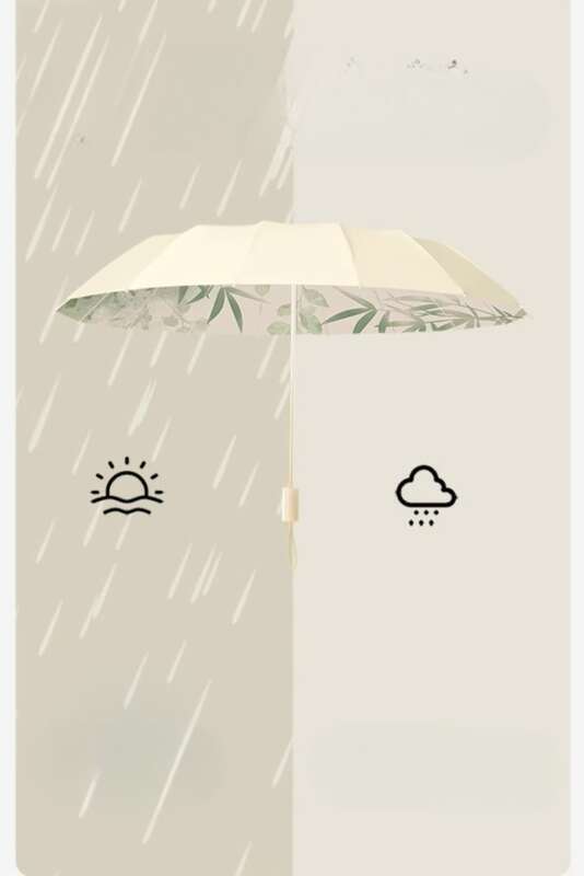 16 Bone Colored Rubber Dual-purpose Sunshade For Both Rain Light, Foldable High-end Feeling, Protection And UV_voghion.com