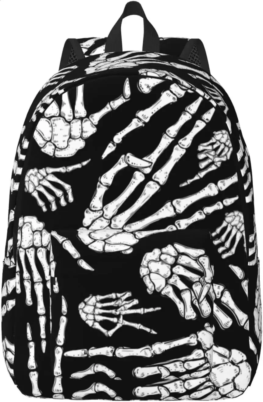 Lässiger, leichter Laptop-Rucksack mit Halloween-Skeletthänden für Herren und Damen, Reisetasche, Outdoor-Tagesrucksack aus Segeltuch 240823_voghion.com