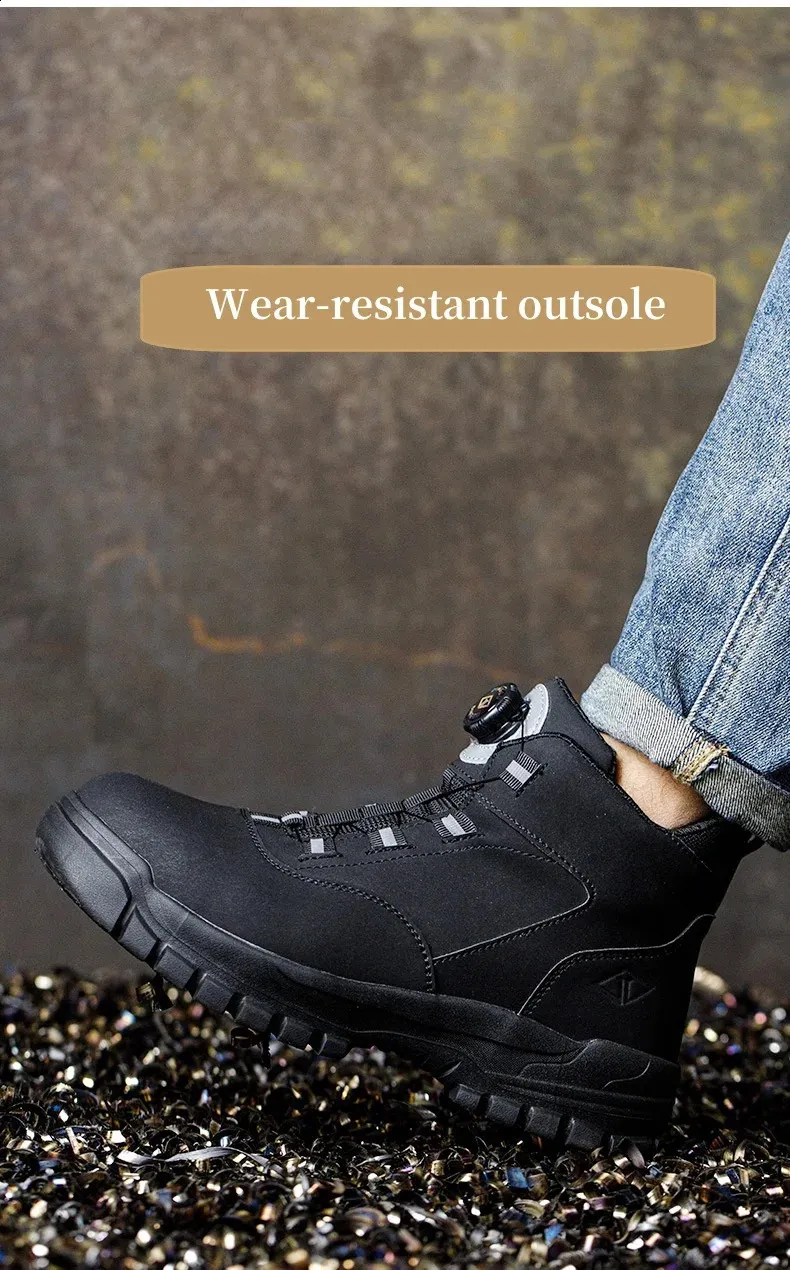 Bottes de sécurité imperméables à bouton rotatif pour hommes, résistantes aux chocs et aux perforations, chaussures de travail légères pour l'automne_voghion.com