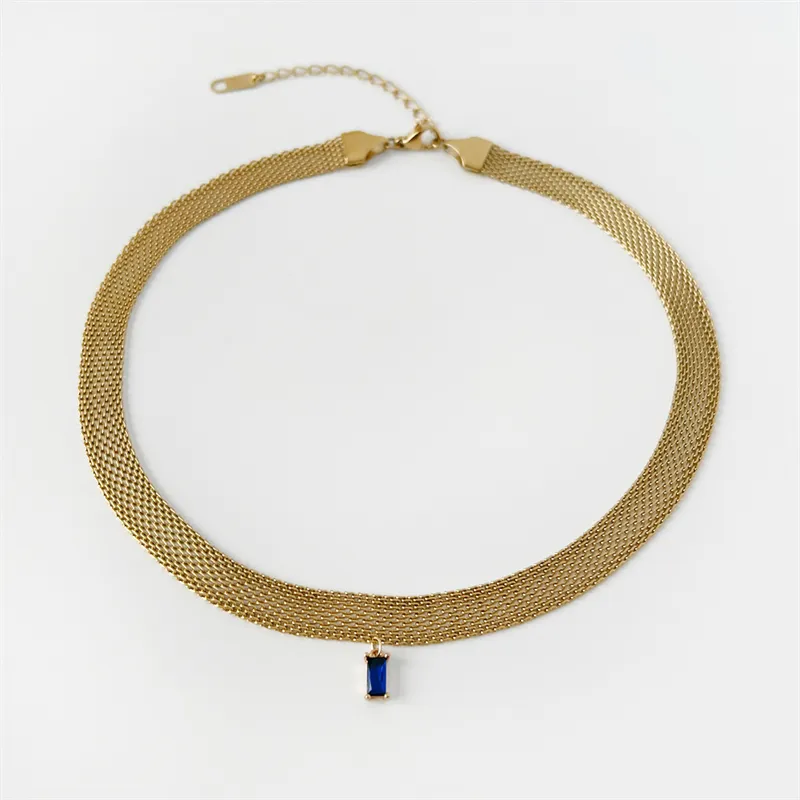 Collier pendentif chaîne maille or acier inoxydable cristaux_voghion.com