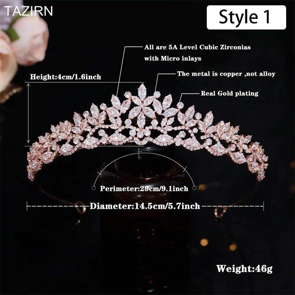 Bijoux TAZIRN Petites couronnes de mariée florales en zircone cubique Diadèmes faits à la main en CZ Coiffe de mariée Bal Fête d'anniversaire_voghion.com