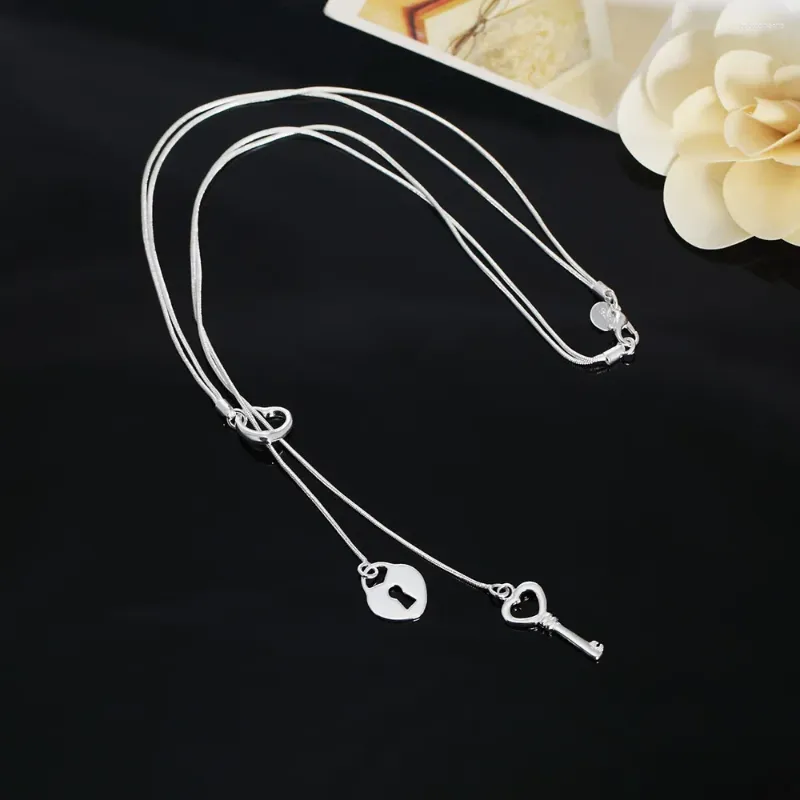 Catene Fine Sterling Sier Romantico Cuore Lucchetto Chiave Collana Per Le Donne Moda Matrimonio Festa Gioielli Regali Di Natale_voghion.com