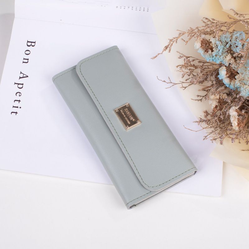 Ensfarget clutch med glidelås og myntlommebok med flere kort, stor seddellomme_voghion.com